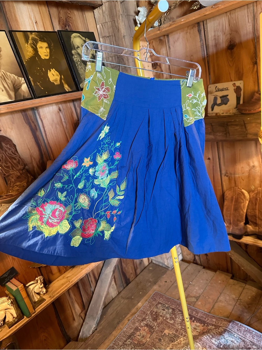 IVKO Royal Blue Circle Skirt with Green Floral Waist Panels
